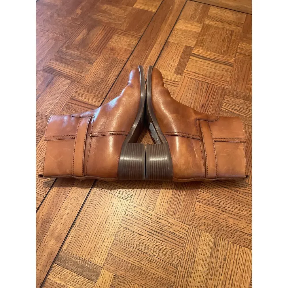 J Crew Parker Leather Moto Ankle Boots Booties Cognac size 8